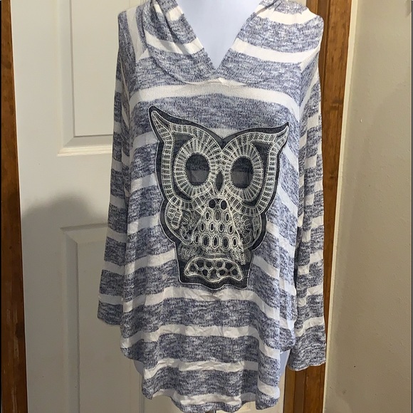 Tops - Jesse & J Long Sleeve Striped OWL Hoodie 2X